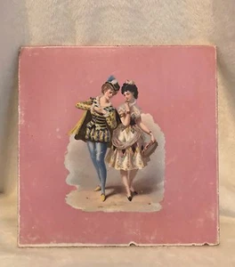Antique 1898 MINTON CHINA WORKS Pink Tile MASQUERADE BALL England RARE 8" Square - Picture 1 of 12