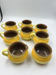 GABRIEL SWEDEN SUNBURST YELLOW STRIPE 6 Mugs And Sugar And Creamer Set - Picture 1 of 8