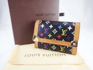 LOUIS VUITTON Monogram Multicolor Coin Purse Wallet Monnaie Plat M92656 Black - Picture 1 of 19