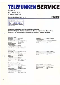 Telefunken Service Manual für HS 870 Copy - Picture 1 of 1