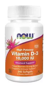 NOW Foods Vitamina D3 10.000 IU , 10000 UI - 120 / 240 Softgels - Foto 1 di 6