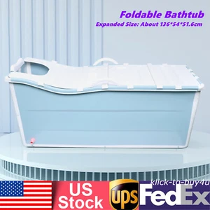 Foldable Bathtub Adults Large Freestanding Portable Plastic Shower Bucket Blue - Picture 1 of 8