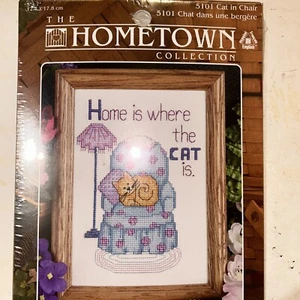 Hometown Cross Stitch Kit-5101 Cat In Chair New Sealed, Free Shipping - Picture 1 of 4
