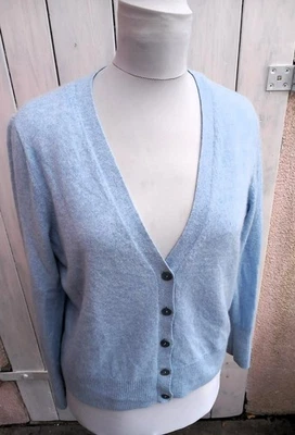 100% Kaschmir Cashmere Strickjacke Cardigan hellblau Damen L 40  - Bild 1 von 4