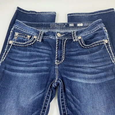 Pantalones de mezclilla Miss Me para mujer talla 29(30) Chloe Bootcut adornados lavado oscuro punto grueso Foto 1 de 4