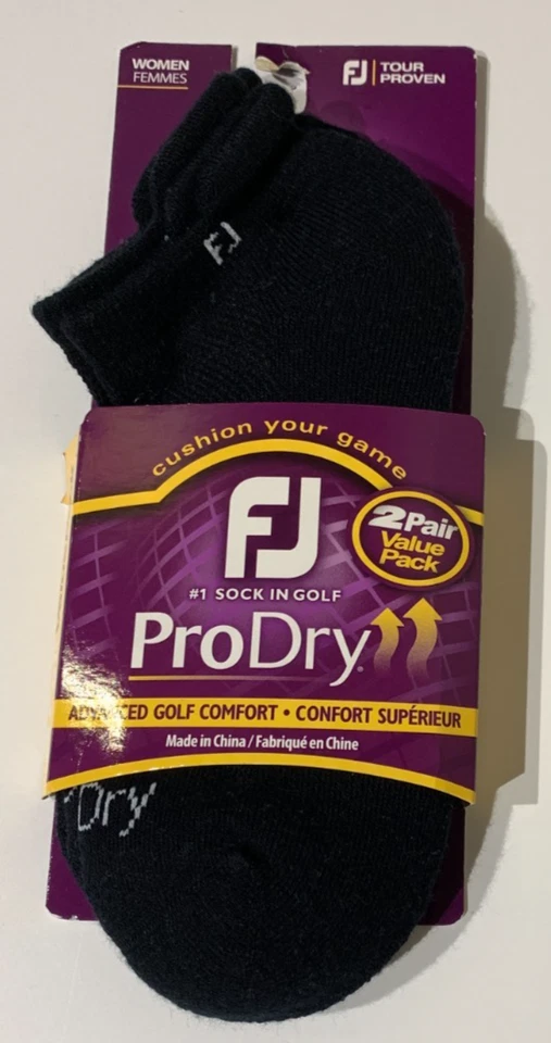 FootJoy ProDry Roll Tab Black Womens 2 Pack Golf Socks