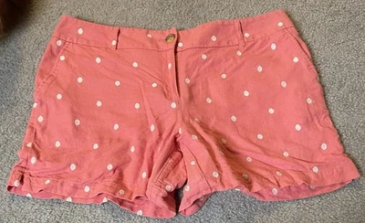 Pantalones Cortos Chinos Y2K Mezcla de Lino Para Mujer Talla 10 Naranja Rosa Lunares Blancos Modernos Clásicos Foto 1 de 4