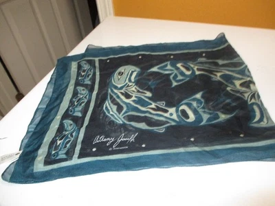 Sheer Scarf Magenta  Anthony Joseph Teal & Black NW Coastal Indian Design - Image 1 of 4