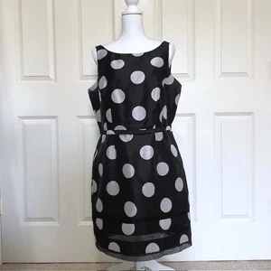 Taylor Black Silver Polka Dot Sleeveless Dress Sheer Hem Size 14 Cocktail Party - Picture 1 of 10