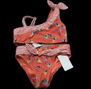 Hobie Girls Swimsuit Girls 2pc Coral Pineapple tropical bralette tank Size 7 NWT - Picture 1 of 7
