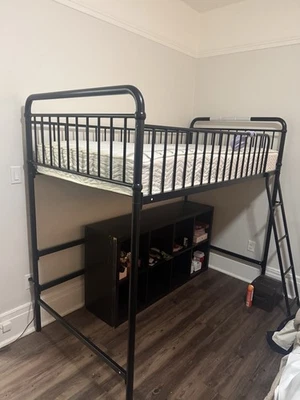 Twin Loft Bed With Mattress And Storage Shelf Unit - Image 1 of 4