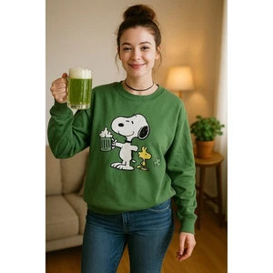 Peanuts Snoopy Woodstock Sweatshirt Kleeblatt grün Damen M neu ohne Etikett - Bild 1 von 8