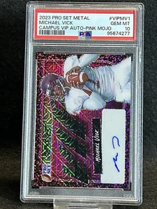 2023 Pro Set Metal Michael Vick Campus VIP Auto Pink Mojo /7 PSA 10 Pop 1! - Picture 1 of 3