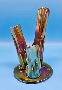 Steuben Gold Aurene Triple Tree Trunk Bud Vase Iridescent 2744 Art Glass SIGNED - Picture 1 of 13