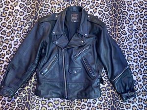 VTG Boy London Embossed Black Leather Bondage Style Jacket Med 1990s Punk Goth - Picture 1 of 14