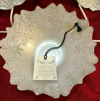 Juego de 6 piezas de ensaladera de Navidad plato copo de nieve plata perla brillo nuevo Akcam  Foto 1 de 4