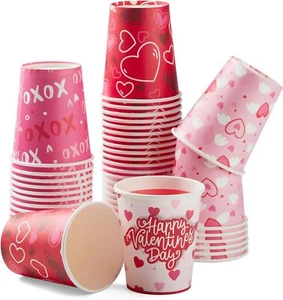 48 PIEZAS Tazas Desechables Día de San Valentín 9 oz Suministros de utensilios de bebida para fiesta de San Valentín - Imagen 1 de 9