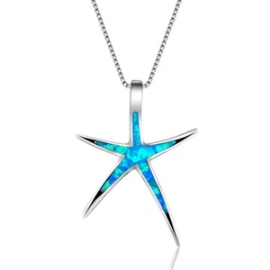 Colgantes de collar estrella de mar de ópalo de fuego azul Hawaii rellenos de plata para mujeres niñas - Imagen 1 de 5