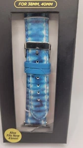 Niebieski symulowany skórzany pasek Tie Dye kompatybilny z Apple Watch 38mm 40mm i 41 - Zdjęcie 1 z 3