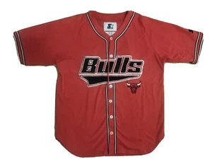 VINTAGE CHICAGO BULLS BUTTON DOWN STARTER BASEBALL TRIKOT GRÖSSE LARGE - Bild 1 von 5