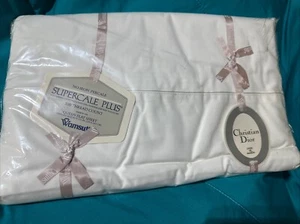 Christian Dior Sheets Supercale Plus 200 Count Queen Flat Sheet White Cotton NWT - Picture 1 of 5