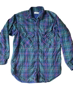 L.L. Bean VTG Flannel Shacket Jacket Mens Medium Blue Plaid Grunge Outdoors 90s - Picture 1 of 8