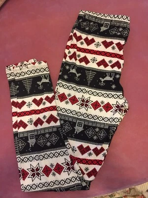 Leggings OS Natal renas floco de neve coração preto branco vermelho - Imagem 1 de 4
