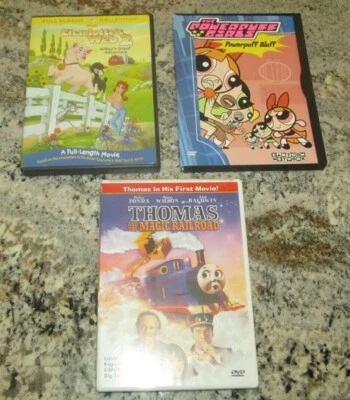 Children's Lot of 3 DVDs Charlotte's Web 2, Powerpuff Girls, Thomas Railroad - Image 1 of 4
