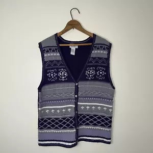 Vintage Koret Cottagecore Granny lila & grau Strick Cardigan Pullover Weste Gr. M - Bild 1 von 5