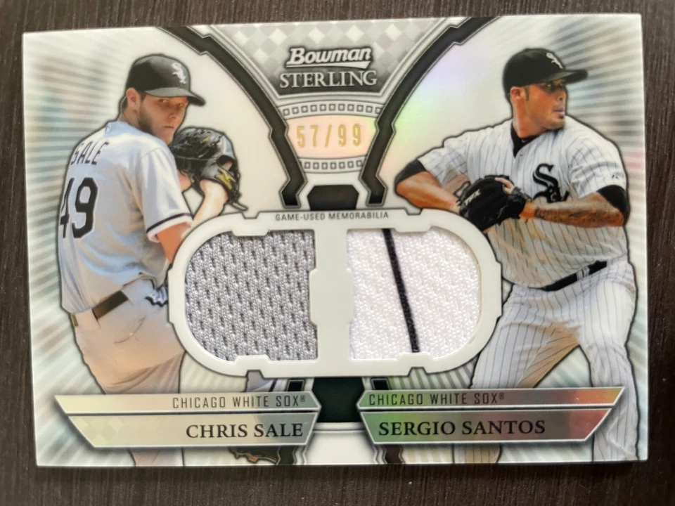 2011 Bowman Sterling Dual Jersey Relics Box Loader Chris Sale RC Sergio Santos - Image 1 of 2