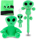 DolliBu Alien Plush Notebook, Pen, Keychain Plush, and Stuffed Toy Bundle