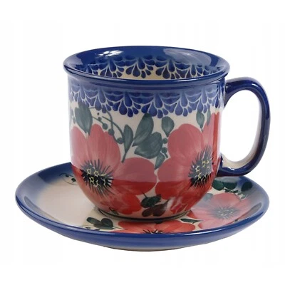 Juego de tazas y platillos de cerámica hechos a mano - Diseño único - Capacidad 275 ml Foto 1 de 3