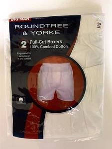 2 Pack Roundtree & Yorke 100% Cotton White Big Man Full-Cut Boxers Size 56 - Picture 1 of 2