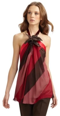 Blusa Halter MARC JACOBS Roja Multicolor Sesgada Rayas Borgoña Seda Mediana M Foto 1 de 4