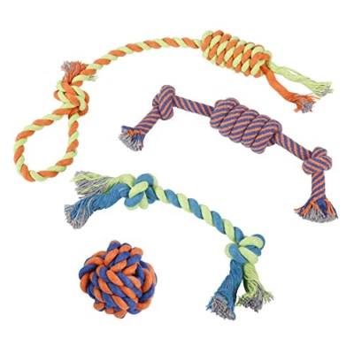Set of 4 Dog Chew Rope Toys for Aggressive Chewers 100% Cotton for Natural Floss - Image 1 of 4