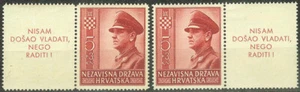 Croacia NDH 1943, SEGUNDA GUERRA MUNDIAL Poglavnik Ante Pavelic con pestañas Mi.# 100, MNH - Imagen 1 de 2