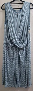 Catherines Dress Women 2XWP (22/24WP) Petite Blue White Striped Sleeveless - Picture 1 of 9
