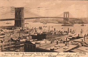 Antique Postcard Picture View of Brooklyn Bridge From Manhattan NY Posted 1906 - Picture 1 of 2