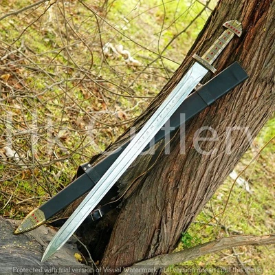 手工制作手工锻造碳钢维京剑,战斗准备中世纪剑 — 第 1/4 张图片