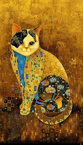 Panel de gato con joyas doradas CLEO de tela Feline Drive - Vendido por panel - Imagen 1 de 6