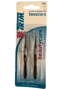 2pc Set #52900/00544 Trim Slant & Square Tip Tweezers Ergonomic Comfortable Grip - Picture 1 of 2