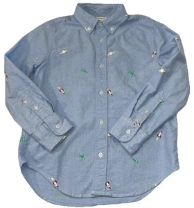 Boys J. Crew CrewCuts Oxford Space & Alien All Over Print L/S Button Down Sz 8 - Picture 1 of 9