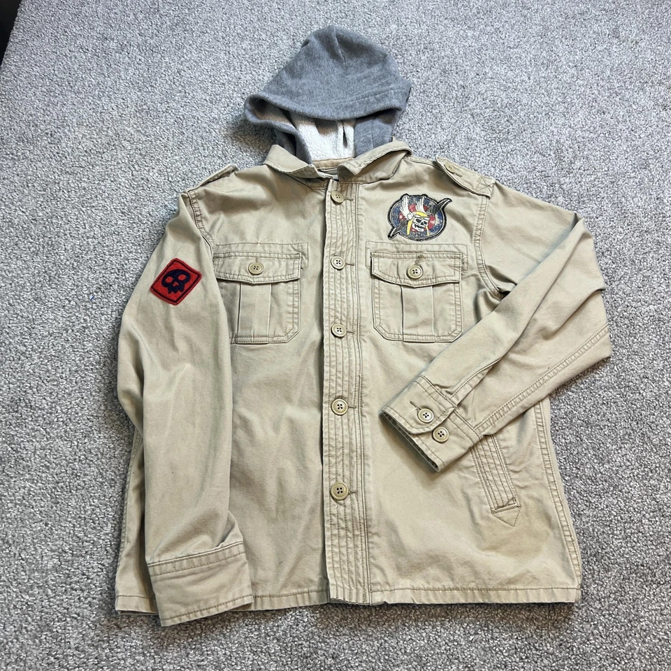 Chaqueta GapKids Niños XL 12 Caqui Con Capucha Utilidad Camisa de Campo Parches Calavera Lobo Foto 1 de 4