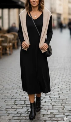 Vestido midi Eileen Fisher suave Tencel Jersey línea A fluido elástico de gran tamaño XXS Foto 1 de 4