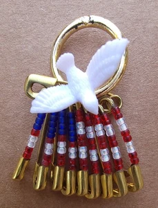 American Flag Pin Handmade Safety Pins and Beads with Dove of Peace - Picture 1 of 2