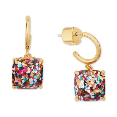 NWT Kate Spade Mini Square Glitter Huggies Earrings $38 Multi Color - Image 1 of 4