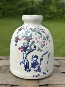 Bybee Pottery Crock Vase Fisherman Spongeware Vintage 5.5” - Picture 1 of 9