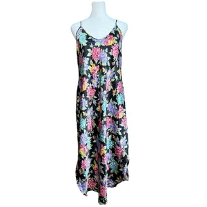 Nachthemd Schlupfkleid Damen L schwarz Blumen Satin Midi dunkel romantisch Vintage stimmungsvoll - Bild 1 von 7