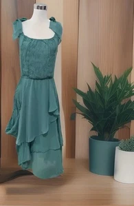 NICOLE FARHI Teal Silk Crepe Layered Dress. Fits 8 AUS. GUC - Picture 1 of 12