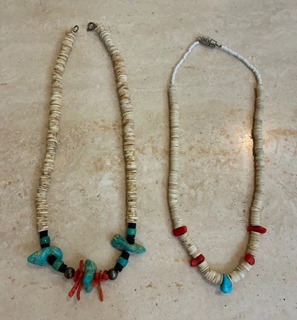 Southwest Vintage TURQUOISE / CORAL/ Heishi Shell Lot of 2 NECKLACES Handmade - Image 1 of 4